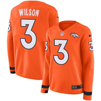Nike Denver Broncos #3 Russell Wilson Orange Team Color Women's Stitched NFL Limited Therma Long Sleeve Jersey